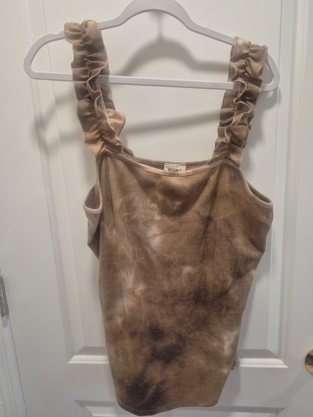 BiBi Brown Tie-Dye Ruffle-Strap Tank Top